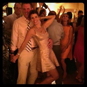 Herve Leger Eva Rose Gold fluted mini dress